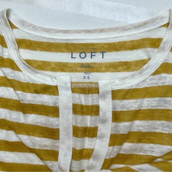 LOFT Linen Women’s V Neck Yellow/cream Striped 3/4 Sleeve Top XS.EUC - Picture 11 of 12
